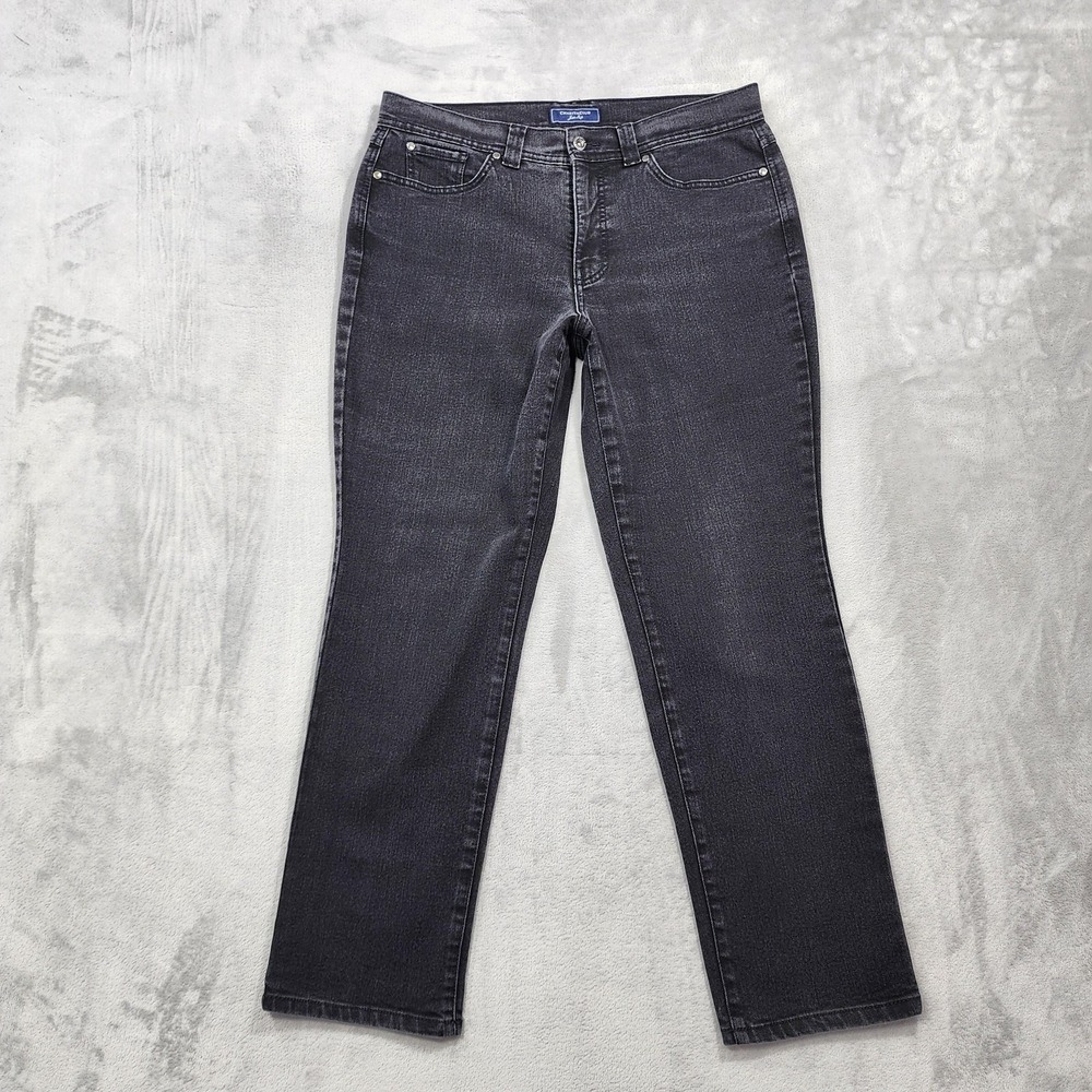 Charter Club Jeans Womens 12S SHORT Washed Black Mid Rise Slim Straight Stretch